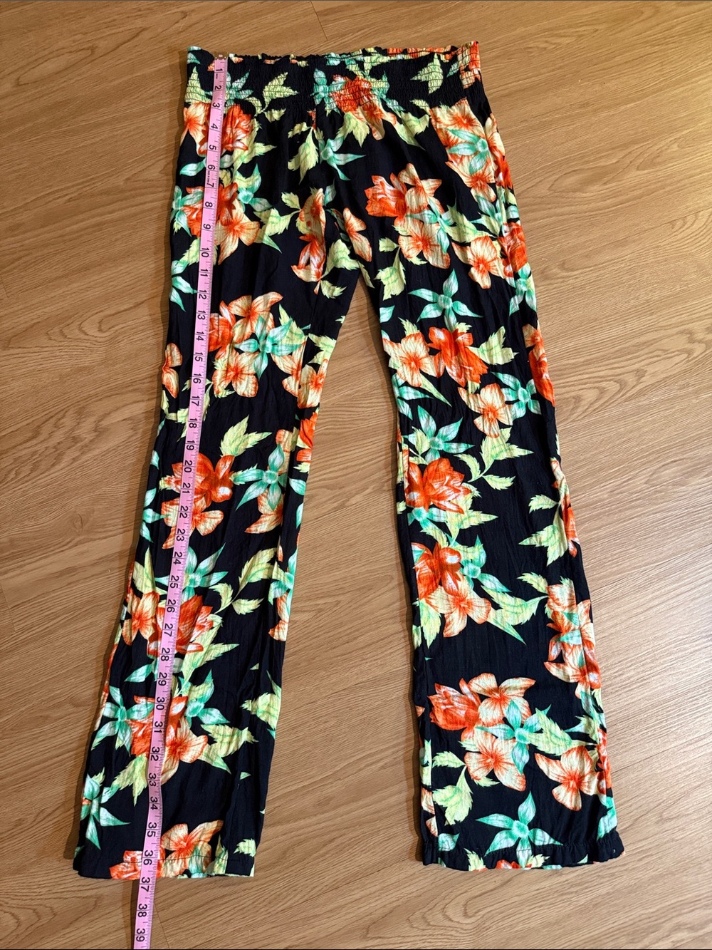 Rip Curl Black Pants with Orange & Green Tropical Print